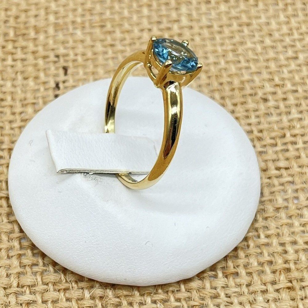 Technibond 1 ct Solitaire Ring Light Blue Topaz Gold Clad Sterling Silver Sz 7.5 - Picture 3 of 10